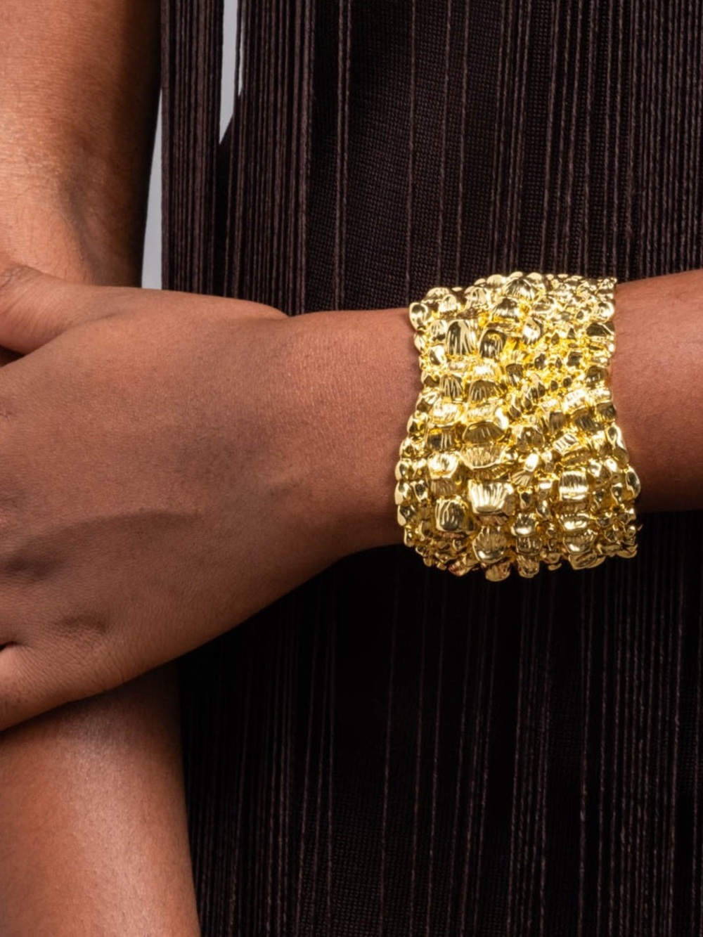 Alexis Bittar Brut Gold Croco Cuff Bracelet